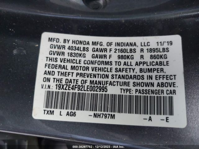 19XZE4F92LE002995 Honda Insight Touring