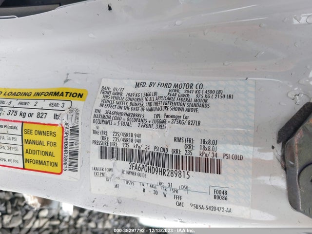 Ford FUSION SE 2017 3FA6P0HD9HR289815 Image 9