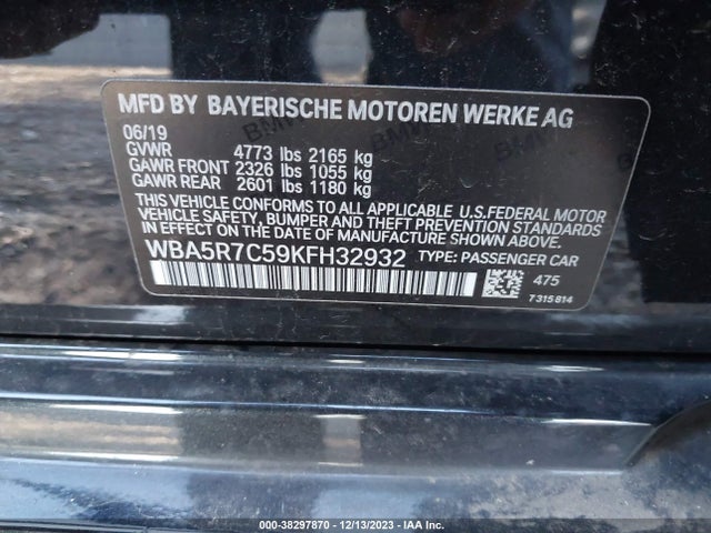 BMW 330i Xdrive 2019 WBA5R7C59KFH32932 Image 9