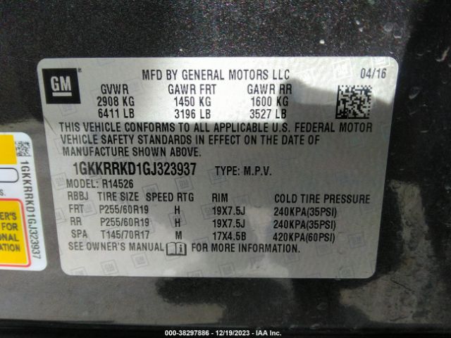 1GKKRRKD1GJ323937 GMC Acadia Slt-1