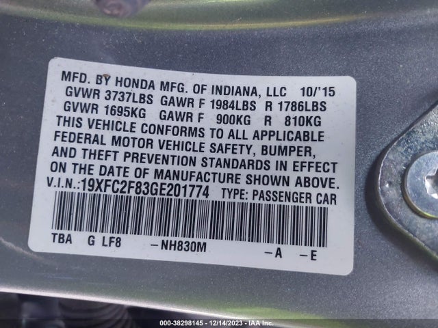 Honda CIVIC EX 2016 19XFC2F83GE201774 Image 9