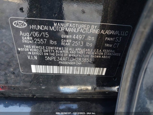 2016 HYUNDAI SONATA LIMITED VIN: 5NPE34AF1GH283853