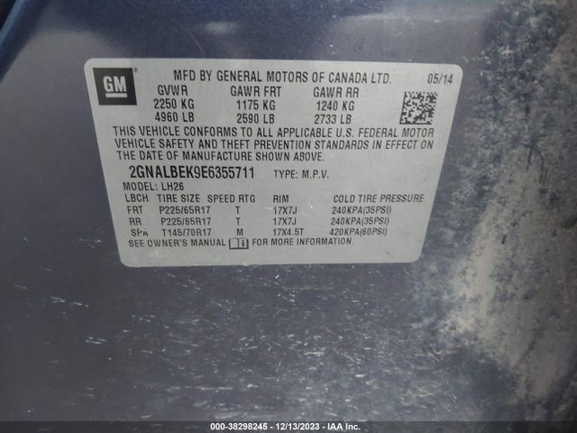 Chevrolet EQUINOX 1LT 2014 2GNALBEK9E6355711 Image 9