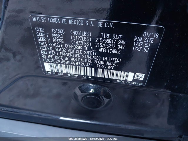 Honda HR-V EX 2016 3CZRU5H5XGM726331 Image 9