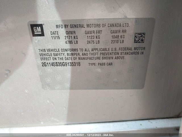 Chevrolet IMPALA 2LZ 2016 2G1145S35G9135318 Image 9