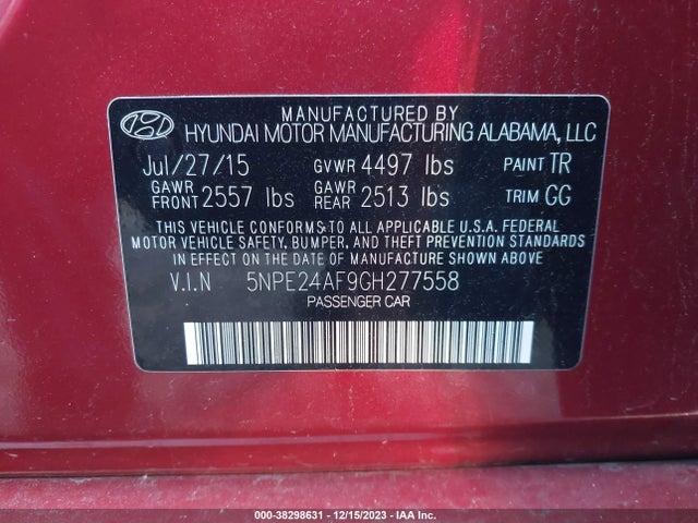 Hyundai SONATA SE 2016 5NPE24AF9GH277558 Image 9