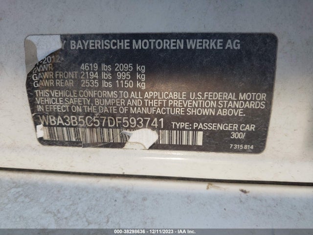 2013 BMW 328I XDRIVE VIN: WBA3B5C57DF593741