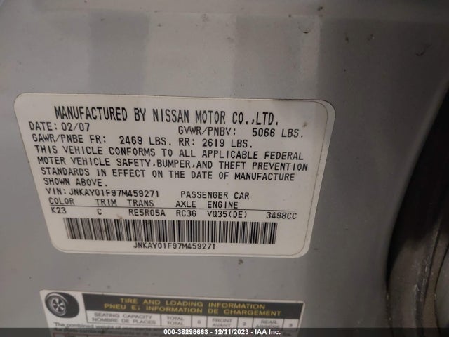 2007 INFINITI M35X VIN: JNKAY01F97M459271