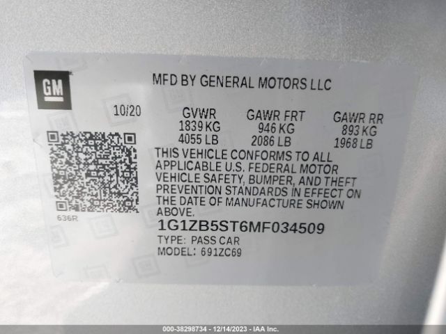 1G1ZB5ST6MF034509 Chevrolet Malibu Fwd Ls