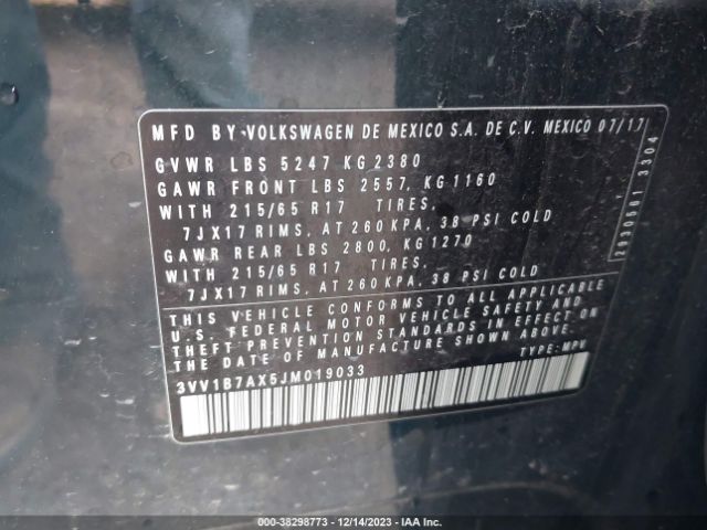 3VV1B7AX5JM019033 Volkswagen Tiguan 2.0t S