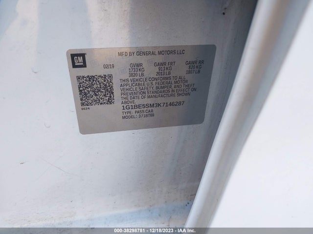 Chevrolet CRUZE LT 2019 1G1BE5SM3K7146287 Image 9