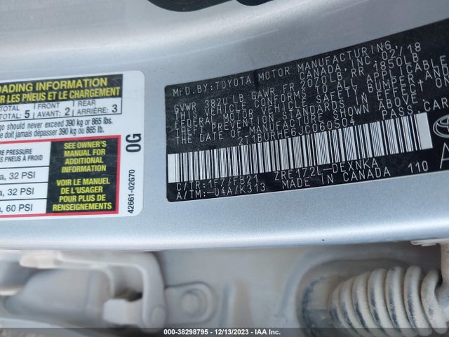 Toyota COROLLA LE 2018 2T1BURHE6JC060504 Image 9