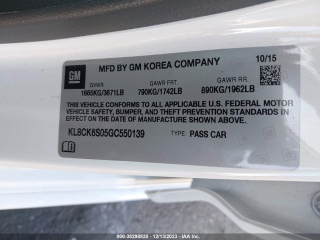 Chevrolet Spark Ev 1lt 2016 KL8CK6S05GC550139 Image 9