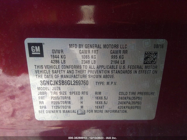 Chevrolet Trax 1ls 2016 3GNCJKSB6GL269760 Image 9
