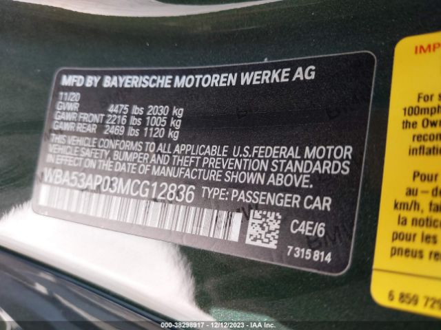 WBA53AP03MCG12836 BMW 430I