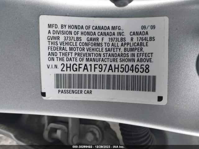 2010 HONDA CIVIC EX-L VIN: 2HGFA1F97AH504658