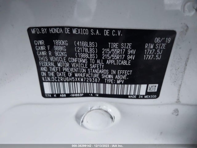 Honda HR-V EX 2019 3CZRU6H5XKM729387 Image 9