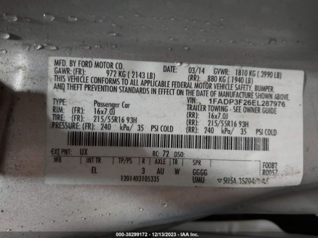 1FADP3F26EL287976 Ford FOCUS SE