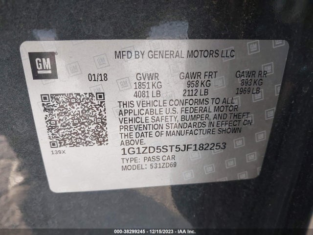 Chevrolet MALIBU LT 2018 1G1ZD5ST5JF182253 Image 9