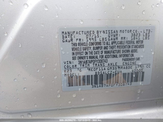 Nissan SENTRA S 2015 3N1AB7AP0FY308743 Image 9