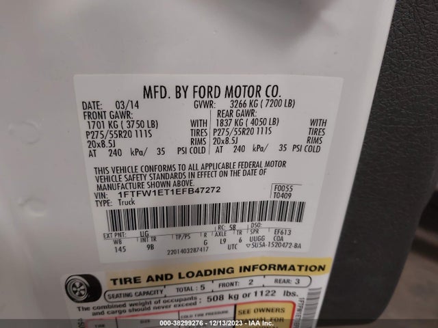 Ford F-150 Platinum 2014 1FTFW1ET1EFB47272 Image 9