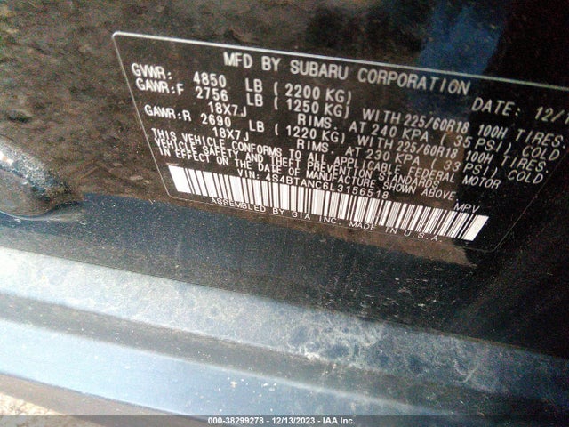 2020 SUBARU OUTBACK LIMITED VIN: 4S4BTANC6L3156518