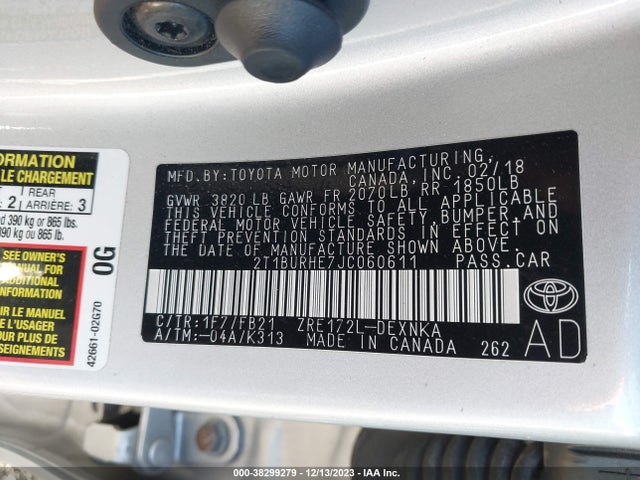 Toyota 2zr-fe 2018 2T1BURHE7JC060611 Image 22