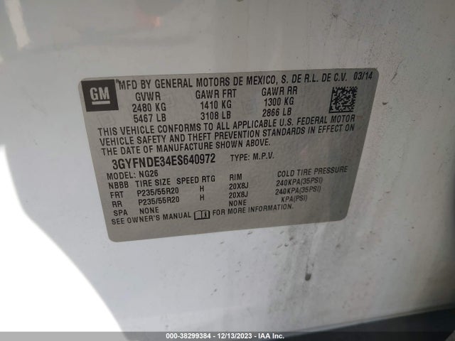 3GYFNDE34ES640972 Cadillac Srx Premium Collection