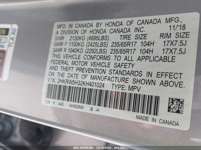 Honda CR-V LX 2019 2HKRW5H32KH401024 Image 9