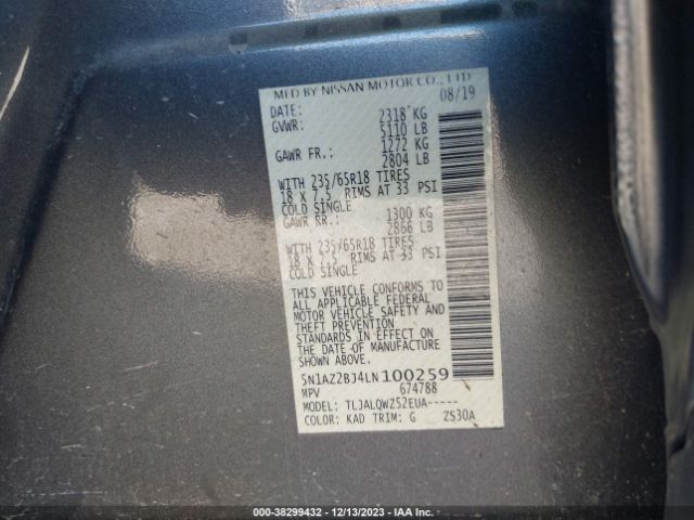 5N1AZ2BJ4LN100259 Nissan Murano Sv Fwd