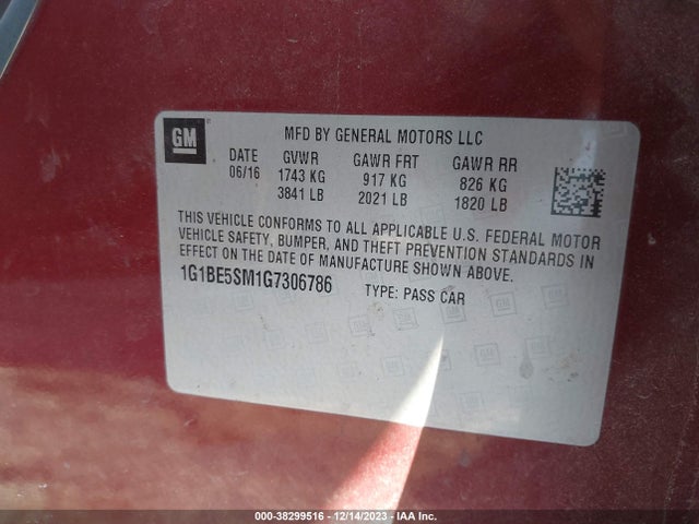 Chevrolet Cruze Lt Auto 2016 1G1BE5SM1G7306786 Image 9