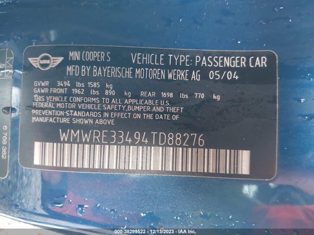 2004 MINI COOPER S WMWRE33494TD88276 Photo 8