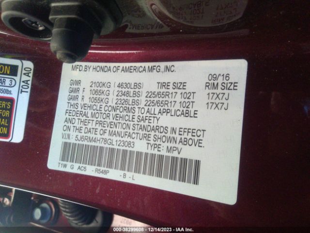 5J6RM4H78GL123083 Honda Cr-v Ex-l