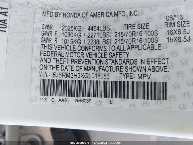 Honda CR-V LX 2016 5J6RM3H3XGL018083 Image 9