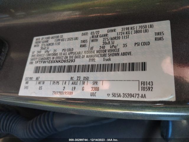 1FTFW1E8XNKD65293 Ford F-150 Xlt