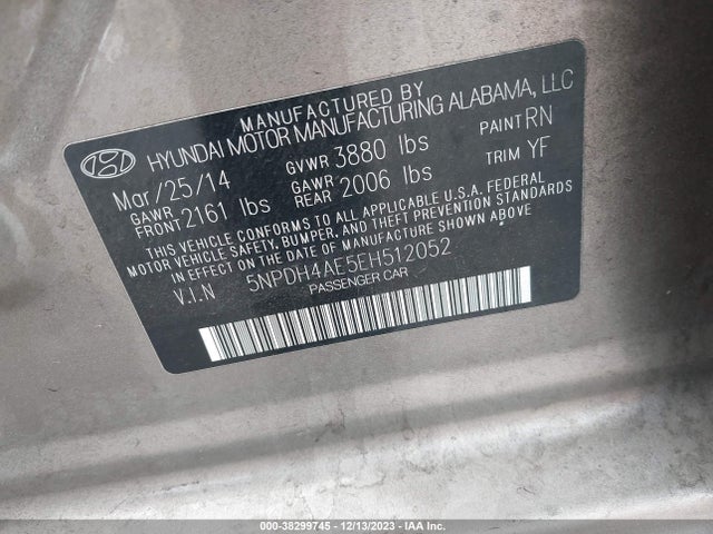 Hyundai dohc mpi nu 2014 5NPDH4AE5EH512052 Image 21