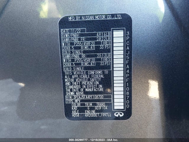 2023 INFINITI QX50 SPORT VIN: 3PCAJ5FA4PF108700