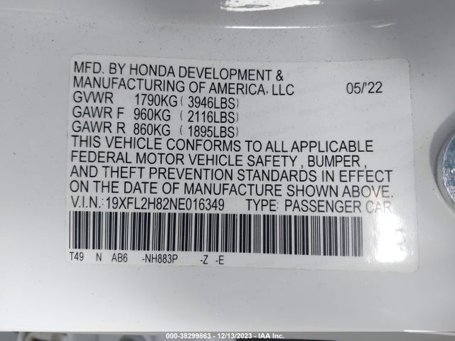 Honda Civic Sport 2022 19XFL2H82NE016349 Image 9