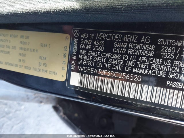 1995 MERCEDES-BENZ E 320 BASE/320 SPECIAL VIN: WDBEA32E3SC256520