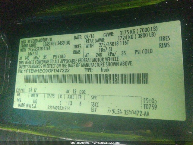 1FTEW1EG9GFD47222 Ford F-150 Xlt