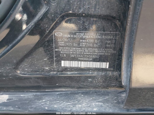 2013 HYUNDAI SONATA GLS VIN: 5NPEB4AC2DH568842