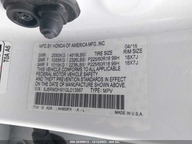 5J6RM3H91GL013567 Honda Cr-v Touring