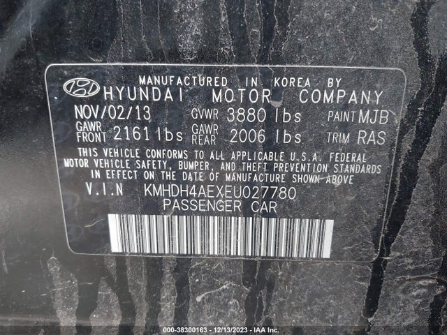2014 HYUNDAI ELANTRA SE (ULSAN PLANT) VIN: KMHDH4AEXEU027780