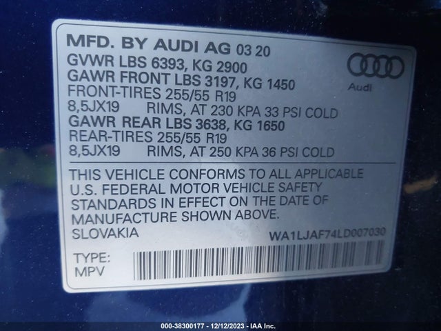 WA1LJAF74LD007030 Audi Q7 Premium Plus 45 Tfsi Quattro Tiptronic