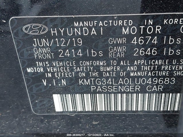 2020 GENESIS G70 2.0T RWD VIN: KMTG34LA0LU049683