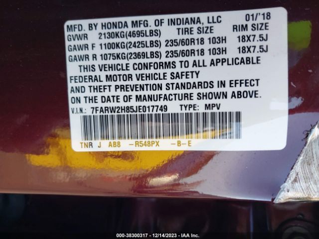 7FARW2H85JE017749 Honda Cr-v Ex-l/ex-l Navi