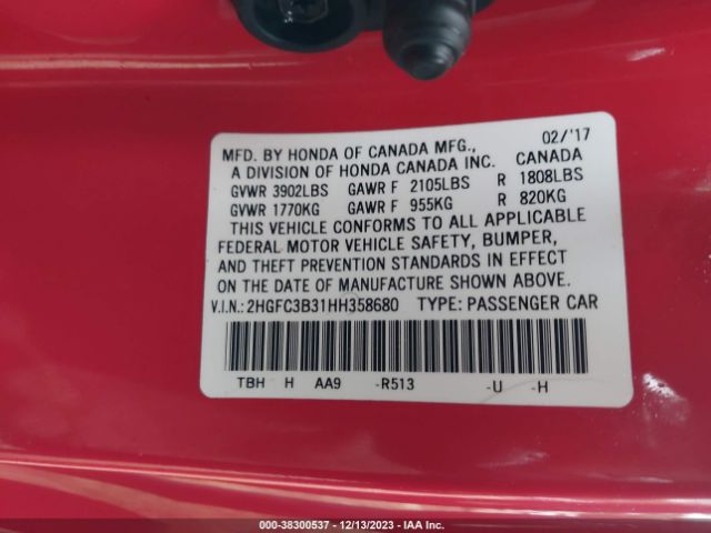 2HGFC3B31HH358680 Honda Civic Ex-t