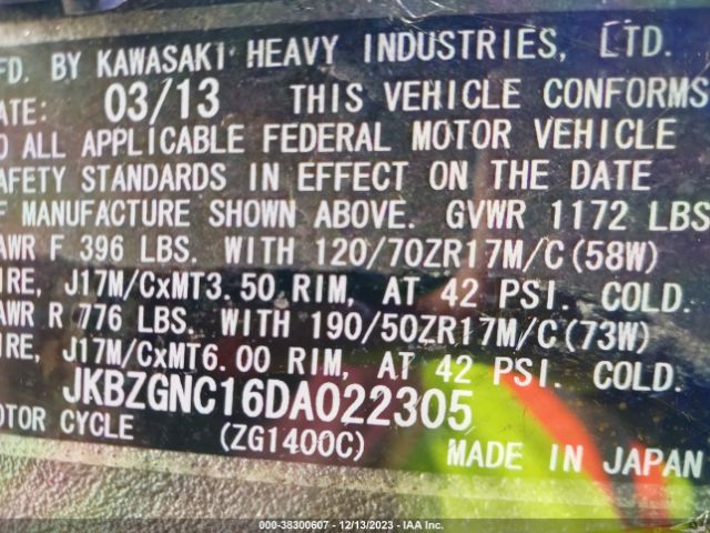 2013 KAWASAKI ZG1400 JKBZGNC16DA022305 Photo 9