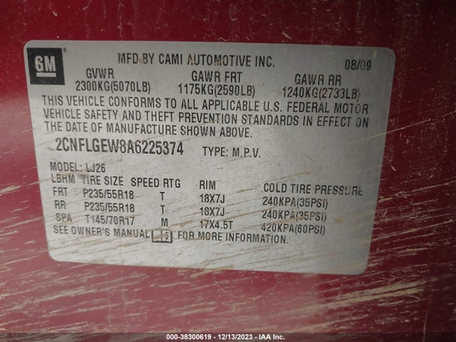 2010 CHEVROLET EQUINOX LTZ VIN: 2CNFLGEW8A6225374