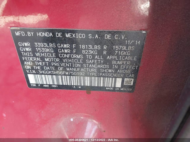 Honda FIT LX 2015 3HGGK5H56FM750192 Image 9